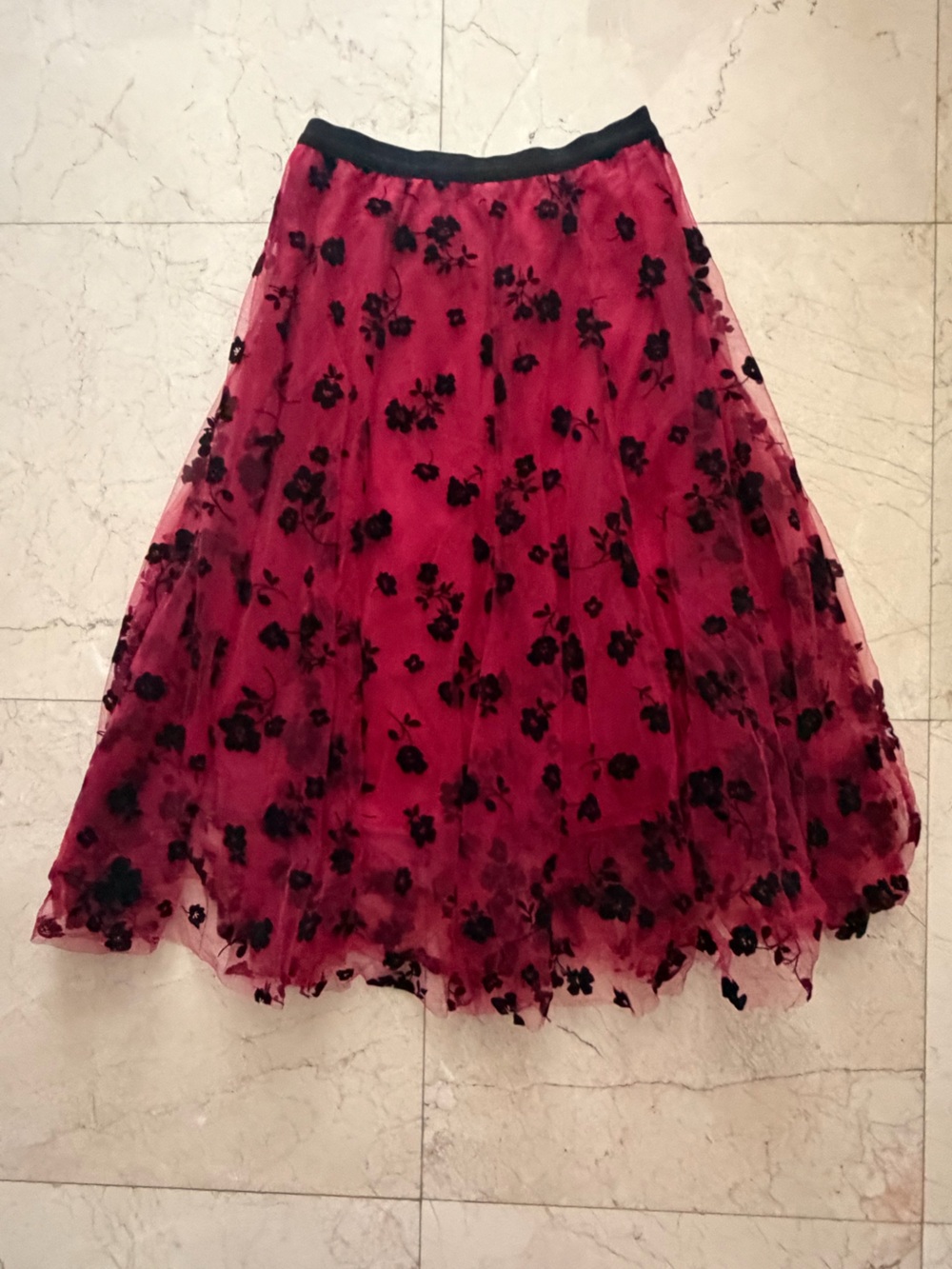 Chicwish Red Tulle Skirt with Black Floral Appliqué - Picture 7 of 8